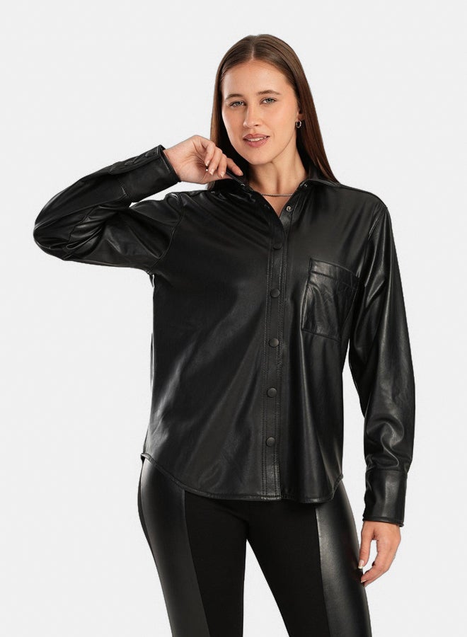 Clue Leather Shirt with Snap Closure - Image 1