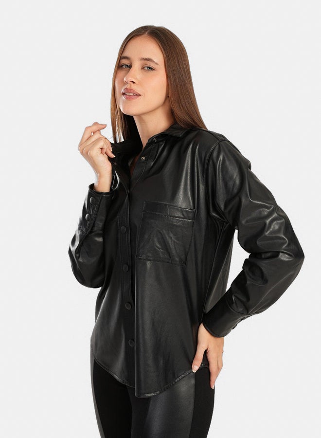 Clue Leather Shirt with Snap Closure - Image 2
