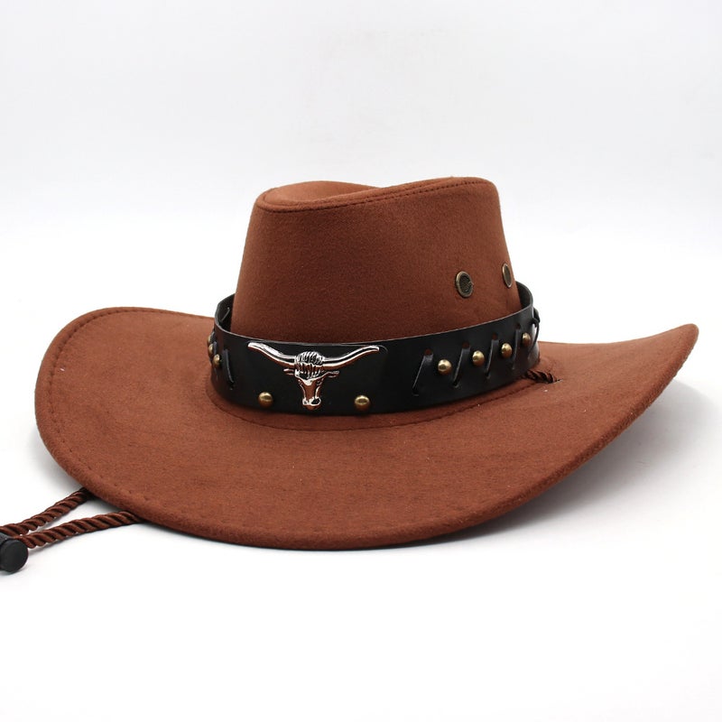 Vintage Western Cowboy Hat Unisex Brown (cloth Denim black cow head)