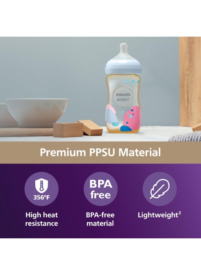 Philips Philips Avent PPSU Natural Baby Bottles with Medium Flow Nipples (Flow 3), 9oz, with Decoration, 2-Pack, SCY943/02 - Image 3
