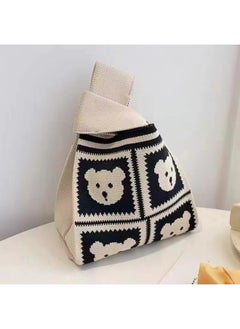 Ins Flower Cute Style Knitted Bag Hand Gift Bag Gift Bag Tote Bag Wool Bag Lunch Box Carrying Bag I-Color:Beige 4 Little Bears