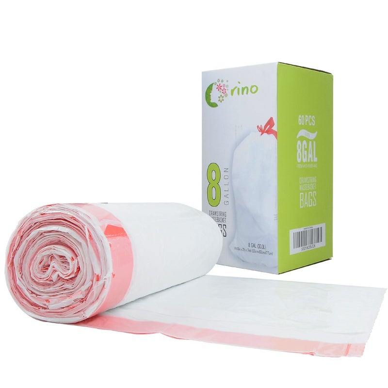 أورينو أكياس Orino Ultra Strong Strong Garbage 8 غالون سلة المهملات للمطبخ والمكاتب غير المعقولة أبيض القمامة. - Image 2