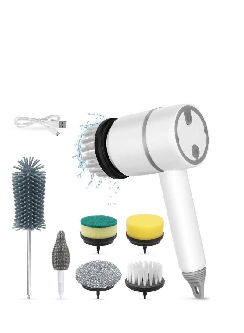 نيبمينينت Electric Spin Scrubber, Portable Cleaning Brush with 6 Replaceable Heads 3 Rotating Speeds Scrubbing Rechargeable Power Scrubber for Kitchen, Bathroom, Tile, Floor, Window (White) - Image 1