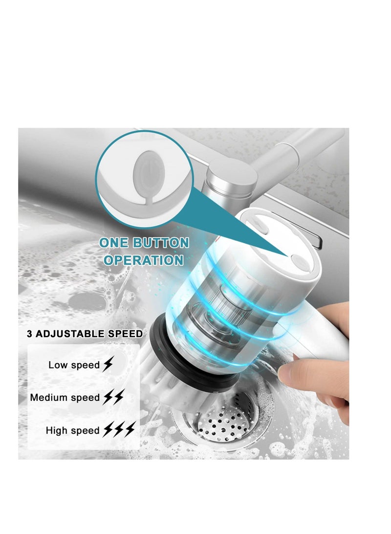 نيبمينينت Electric Spin Scrubber, Portable Cleaning Brush with 6 Replaceable Heads 3 Rotating Speeds Scrubbing Rechargeable Power Scrubber for Kitchen, Bathroom, Tile, Floor, Window (White) - Image 3