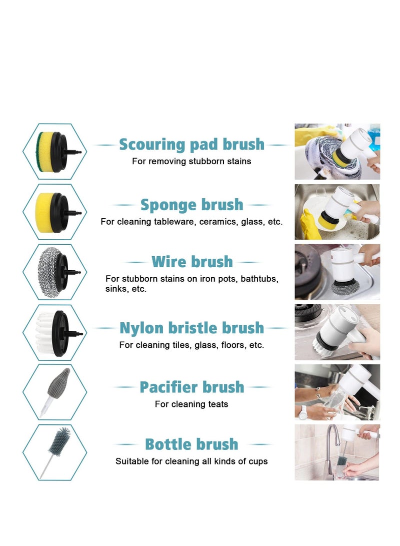 نيبمينينت Electric Spin Scrubber, Portable Cleaning Brush with 6 Replaceable Heads 3 Rotating Speeds Scrubbing Rechargeable Power Scrubber for Kitchen, Bathroom, Tile, Floor, Window (White) - Image 4
