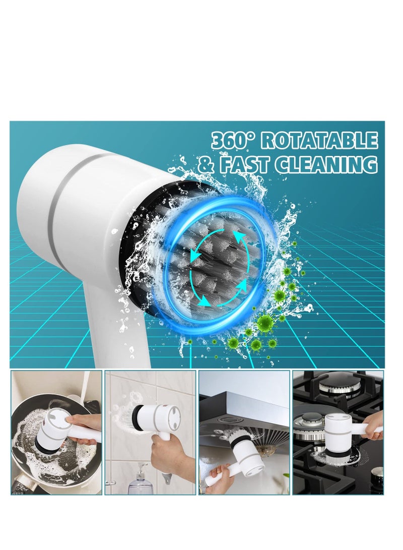 نيبمينينت Electric Spin Scrubber, Portable Cleaning Brush with 6 Replaceable Heads 3 Rotating Speeds Scrubbing Rechargeable Power Scrubber for Kitchen, Bathroom, Tile, Floor, Window (White) - Image 5
