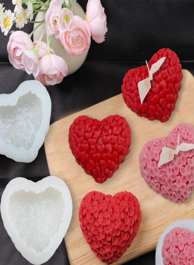 AUOCATTAIL 2Pcs Heart Silicone Molds for Candle Soap 3D Heart Shape Candy Molds Heart Flowers Chocolate Bombs Cake Jelly Fondant Mold Baking Supplies for Aromatherapy Wax DIY Valentine Decoration - Image 3