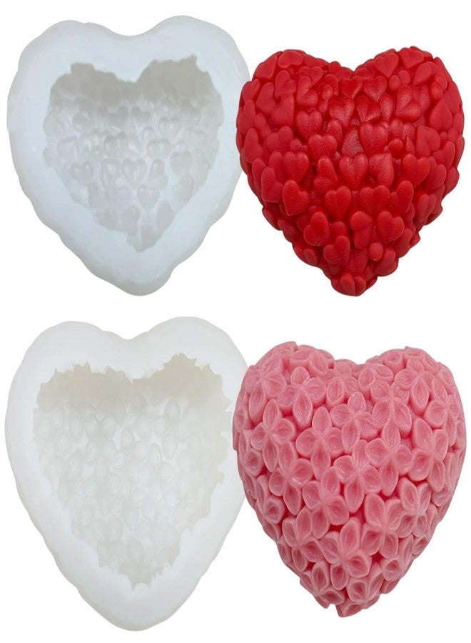 AUOCATTAIL 2Pcs Heart Silicone Molds for Candle Soap 3D Heart Shape Candy Molds Heart Flowers Chocolate Bombs Cake Jelly Fondant Mold Baking Supplies for Aromatherapy Wax DIY Valentine Decoration - Image 1