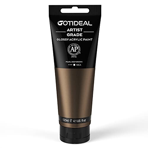 GOTIDEAL Metallic Bronze Acrylic Paint Pearl Deep Brown Tubes(120ml, 4.1 oz) Non Toxic Non Fading,Rich Pigments for Painters, Adults & Kids, Ideal for Canvas Wood Clay Fabric Ceramic Craft Supplies - Image 1