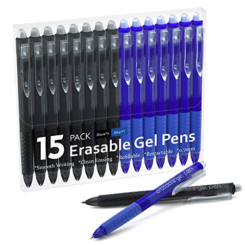 Lineon Erasable Gel Pens, 15 Pack Retractable Erasable Pens Clicker, Fine Point, Make Mistakes Disappear, 8 Black 7 Blue Inks for Writing Planner and Crossword Puzzles… - Image 1