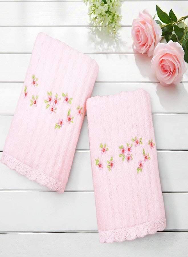 Jacquotha Pink Hand Towels for Bathroom - Soft Cotton, 13x29 Inches, Embroidered Flowers, 2 Pack Decorative Towels Farmhouse Vintage Decor for Mom - Image 2