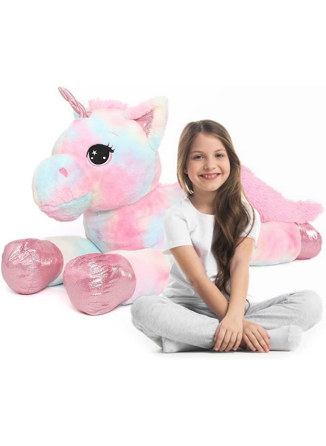 AVSHUB AVSHUB Unicorn Stuffed Animal Soft Unicorn Rainbow Fur Multicolor Plush Pillow Giant Stuffed Unicorn Safe for New Born Baby Boy and Girl, Soft Toy for Gifts for Girls (Purple, Size 100 cm)  - Image 1