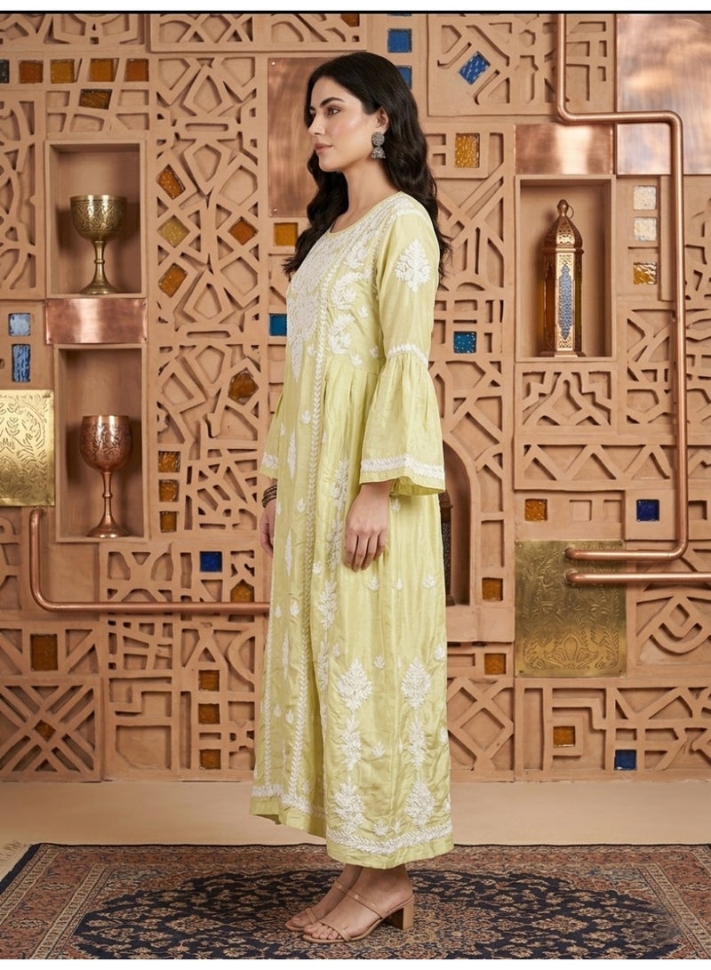 Alaya Hand Embroidered Chikankari Silk Jalabiya-AL3886 - Image 3