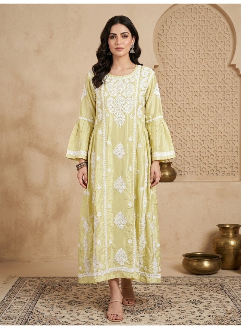 Alaya Hand Embroidered Chikankari Silk Jalabiya-AL3886 - Image 1