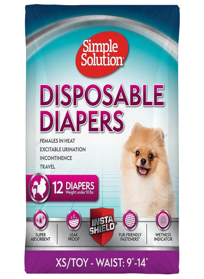 Simple Solution Disposable Dog Diapers for Female Dogs, Leak Proof Diaper for Dogs, Potty Training, XS Puppy Training, Incontinence, Diaper for Peeing, For Small Pets, 9-14 Inch Waist, 12 Count - Image 1