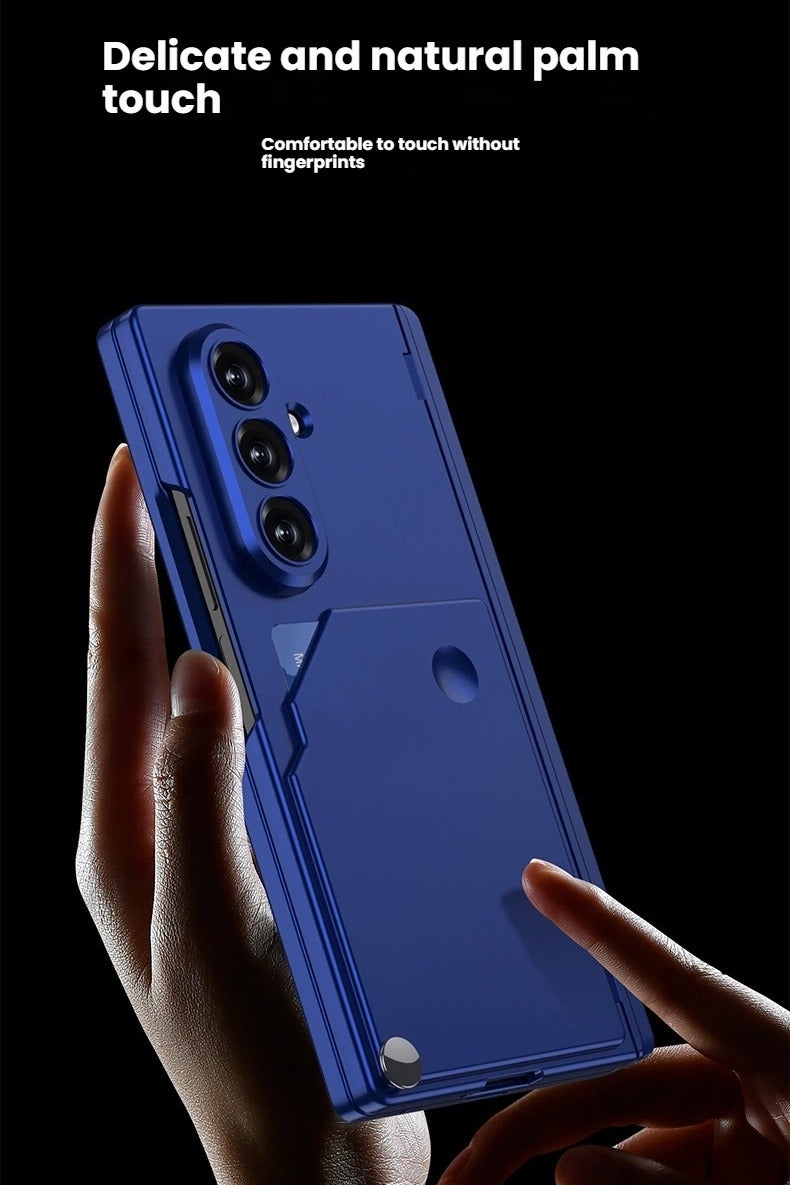 غطاء هاتف مناسب لـ Samsung Z Fold7 - مزود بحامل دوار لحمل البطاقات، وحامل قائم مغناطيسي مضاد للصدمات، مع هيكل صلب متكامل بفتحات دقيقة وطبقة حماية. - Image 4