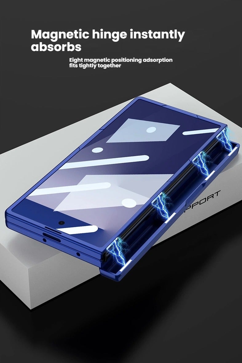 غطاء هاتف مناسب لـ Samsung Z Fold7 - مزود بحامل دوار لحمل البطاقات، وحامل قائم مغناطيسي مضاد للصدمات، مع هيكل صلب متكامل بفتحات دقيقة وطبقة حماية. - Image 3