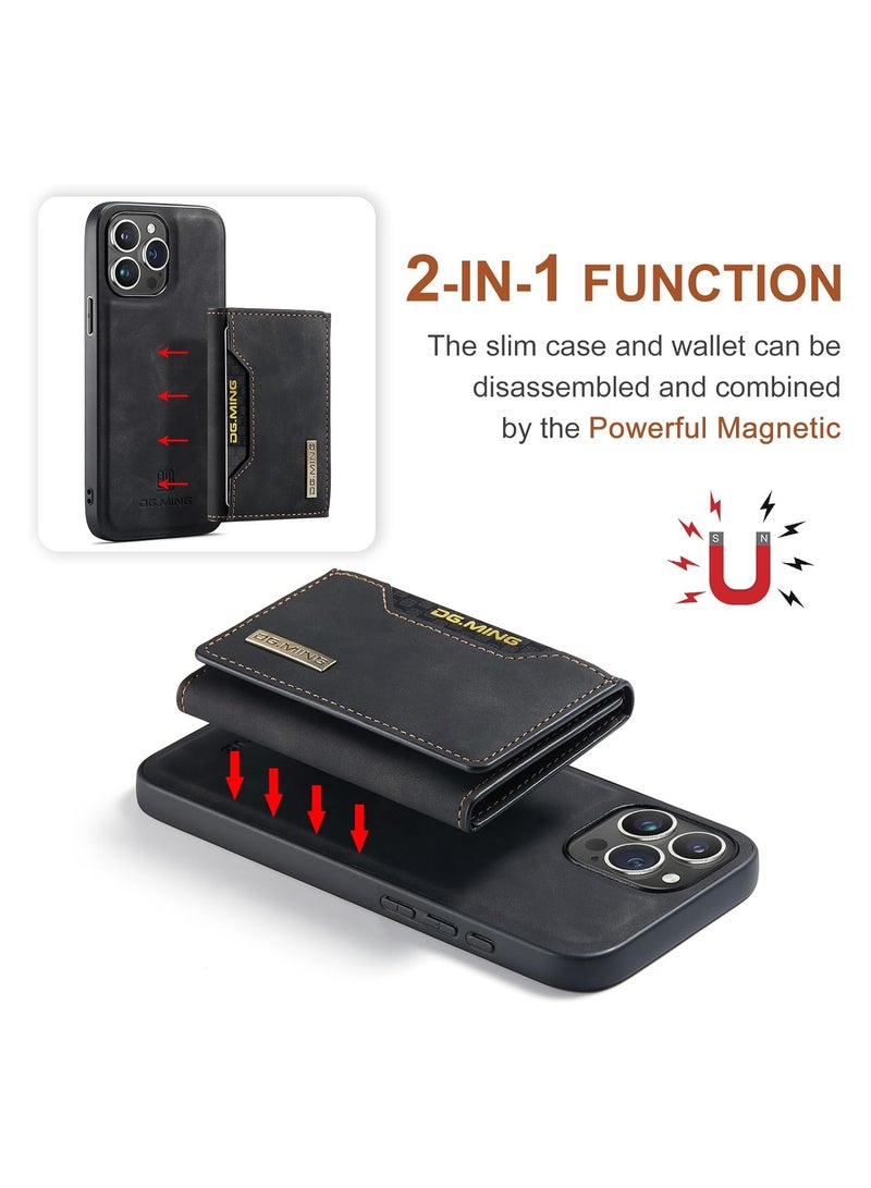 KASTWAVE Leather Wallet Phone Cases for iPhone 15 Pro Max, 6.7'' 2 in 1 Leather Phone Case Back Cover Magnetic Detachable with Trifold Wallet Card Holder Pocket Detachable Back Cover (Black) - Image 4