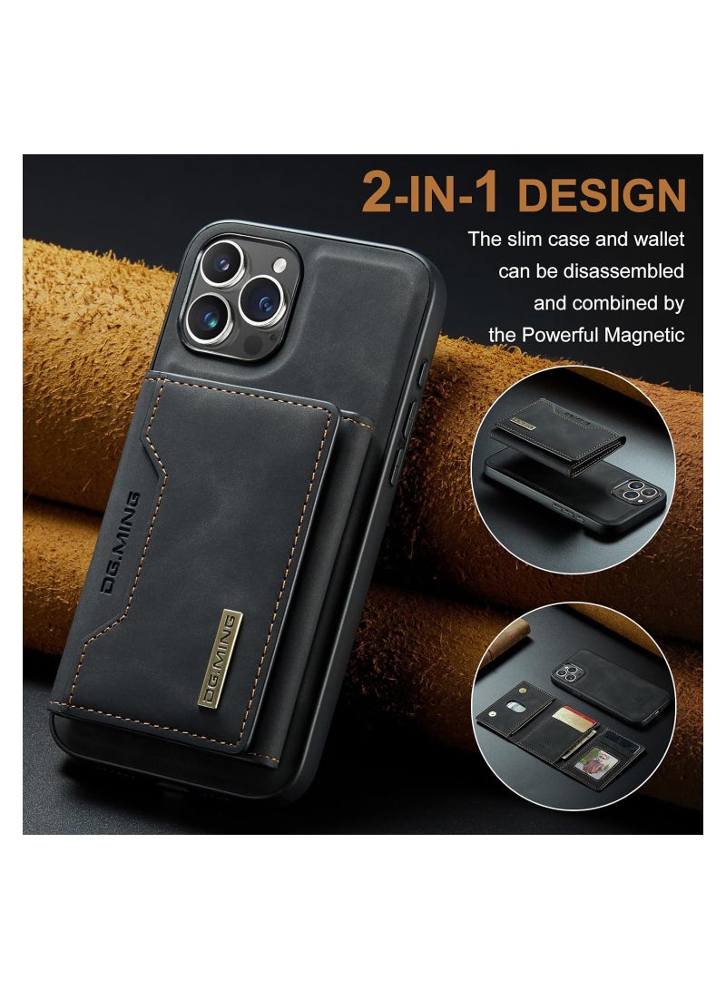 KASTWAVE Leather Wallet Phone Cases for iPhone 15 Pro Max, 6.7'' 2 in 1 Leather Phone Case Back Cover Magnetic Detachable with Trifold Wallet Card Holder Pocket Detachable Back Cover (Black) - Image 2