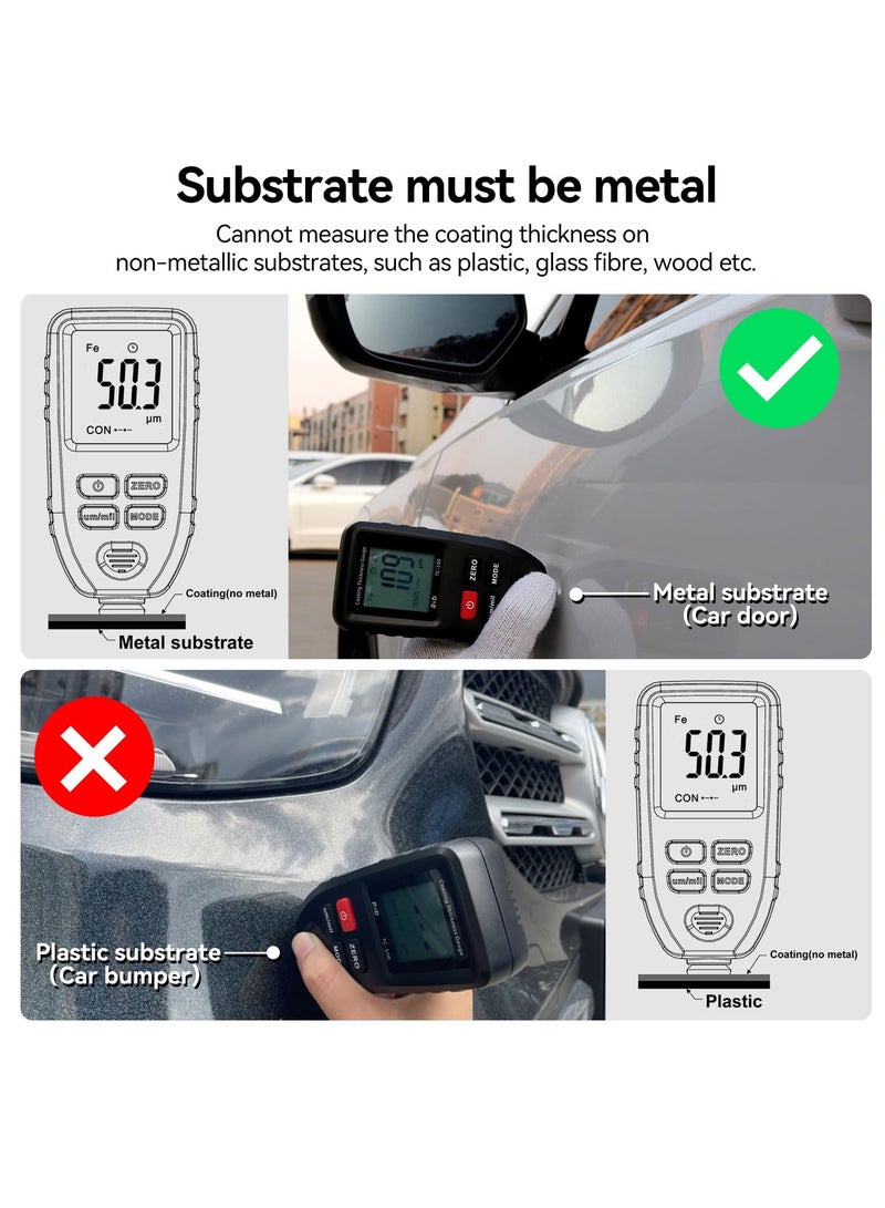 Generic Paint Thickness Gauge TC100 Car Coating Thickness Gauge with Iron and Aluminum Calibration Plates Paint Thickness Gauge for Used Car Buyers Measure the Original Car Coating Car Paint Thickness Gauge - Image 3