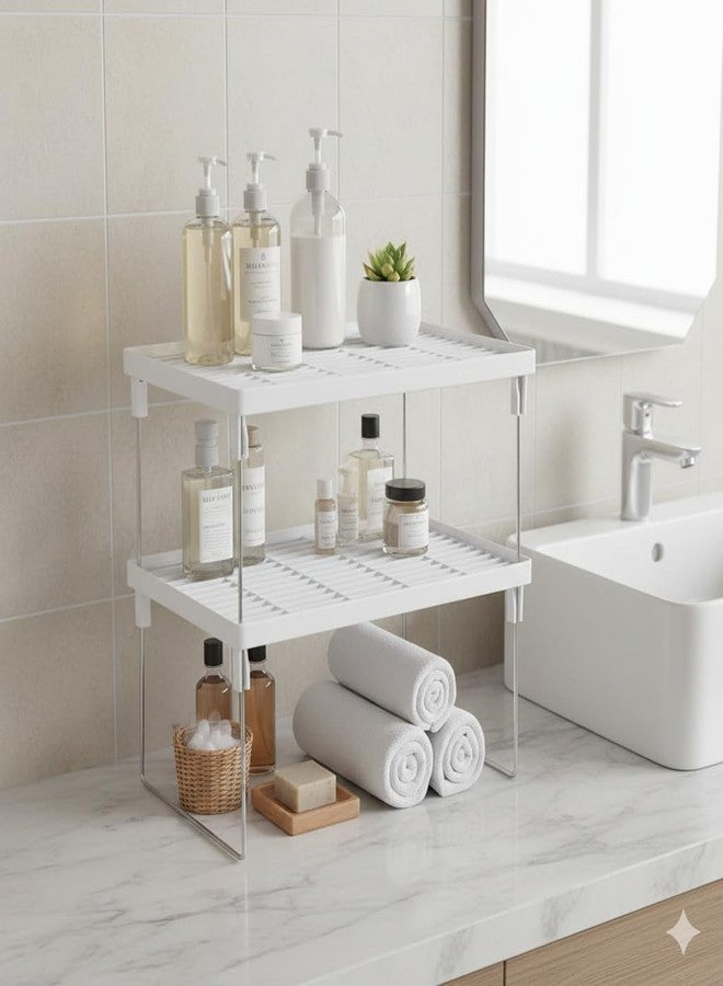 appeasy Plastic Foldable Cabinet Shelf Rack,Kitchen Countertop Shelf Organizer- Cupboard, Plate, Dish, Counter and Pantry Organizer - White (Plastic) - Image 3