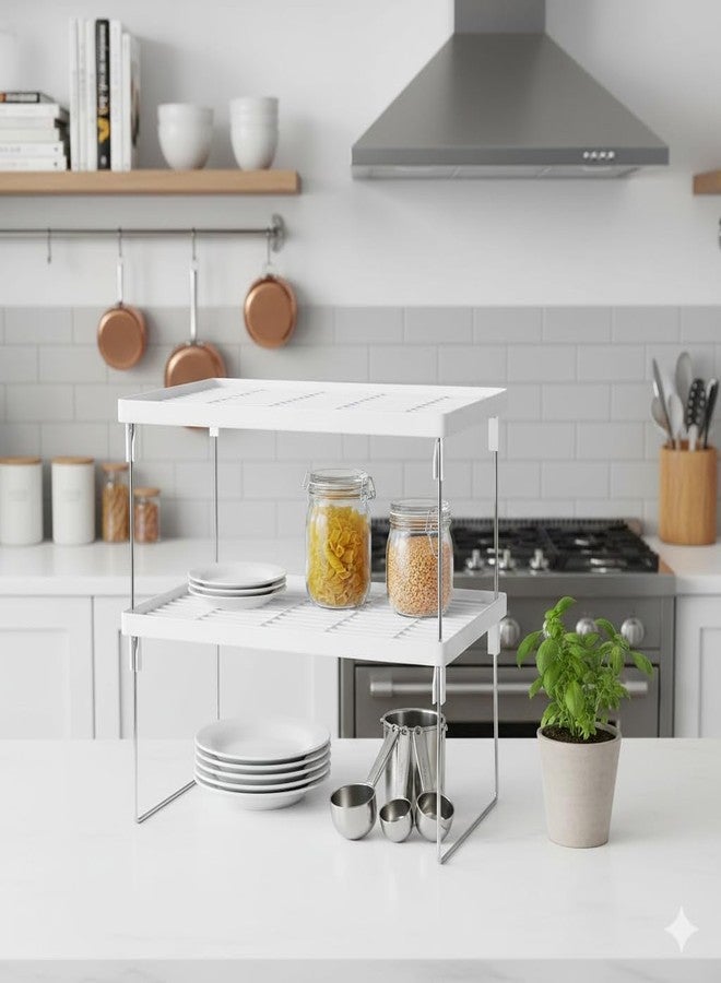 appeasy Plastic Foldable Cabinet Shelf Rack,Kitchen Countertop Shelf Organizer- Cupboard, Plate, Dish, Counter and Pantry Organizer - White (Plastic) - Image 2