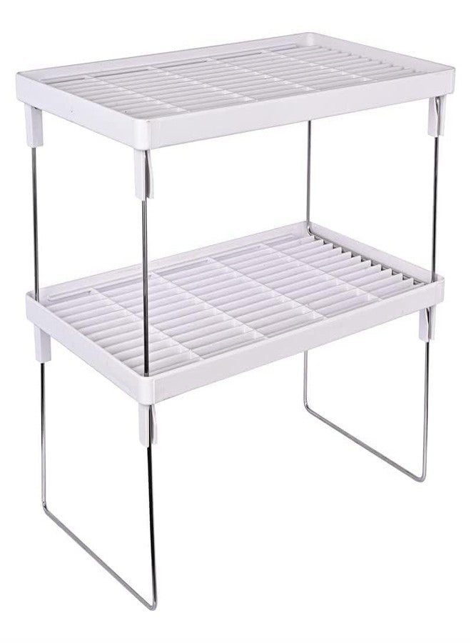 appeasy Plastic Foldable Cabinet Shelf Rack,Kitchen Countertop Shelf Organizer- Cupboard, Plate, Dish, Counter and Pantry Organizer - White (Plastic) - Image 1