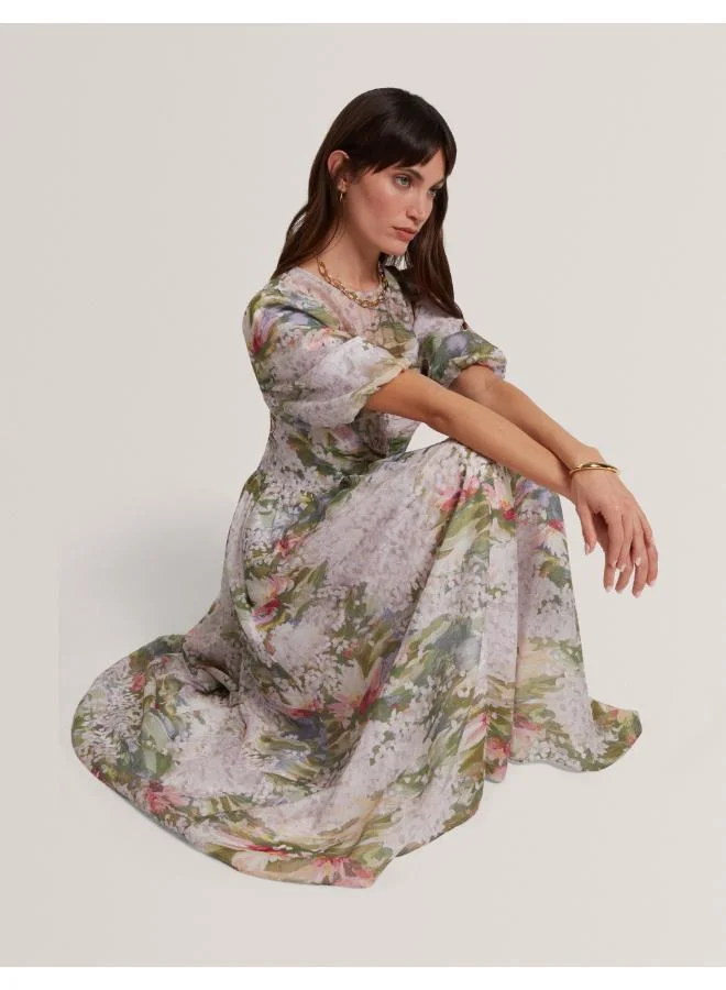 Ted Baker  Printed Short Puff Sleeve Midi Dress for Women | Best Price UAE