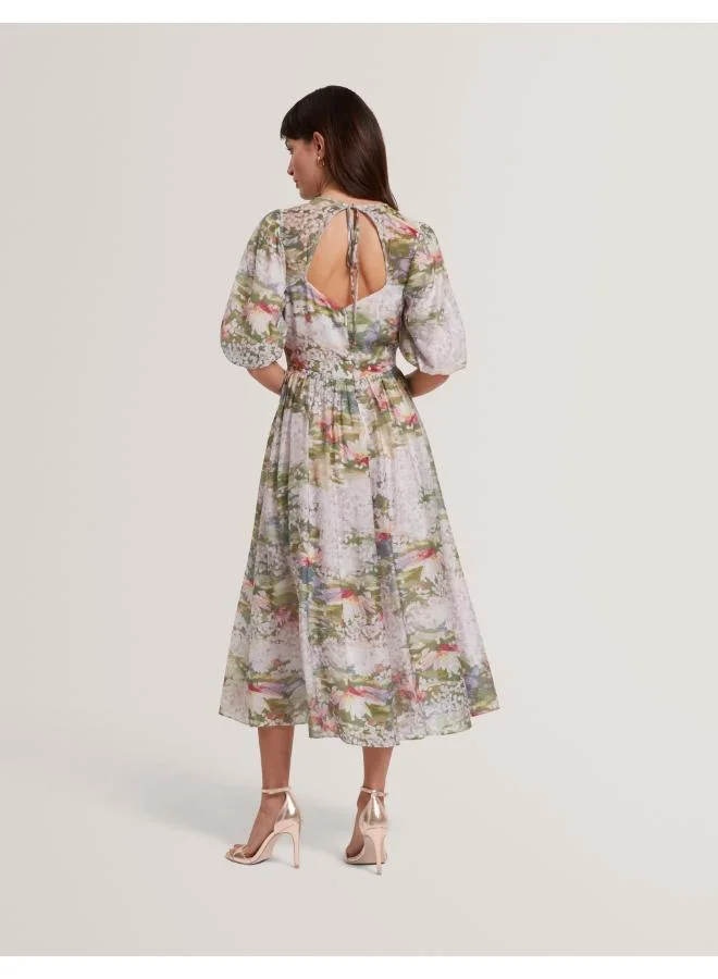Ted Baker Printed Short Puff Sleeve Midi Dress