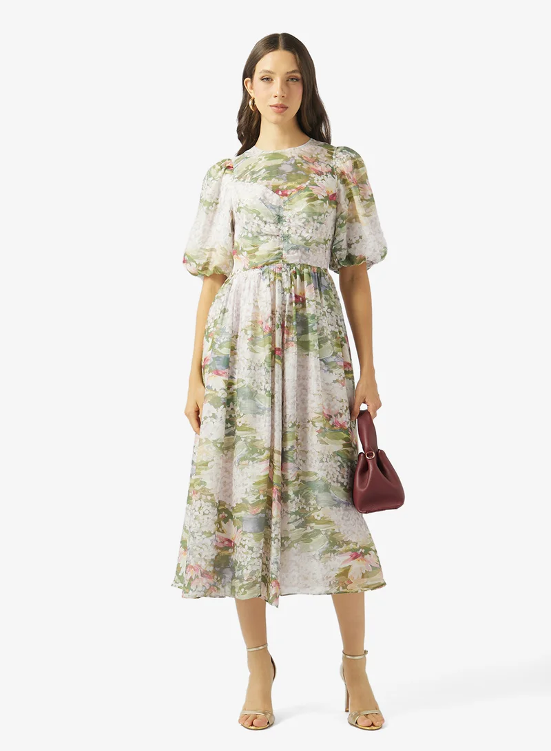 Ted Baker  Printed Short Puff Sleeve Midi Dress for Women | Best Price UAE