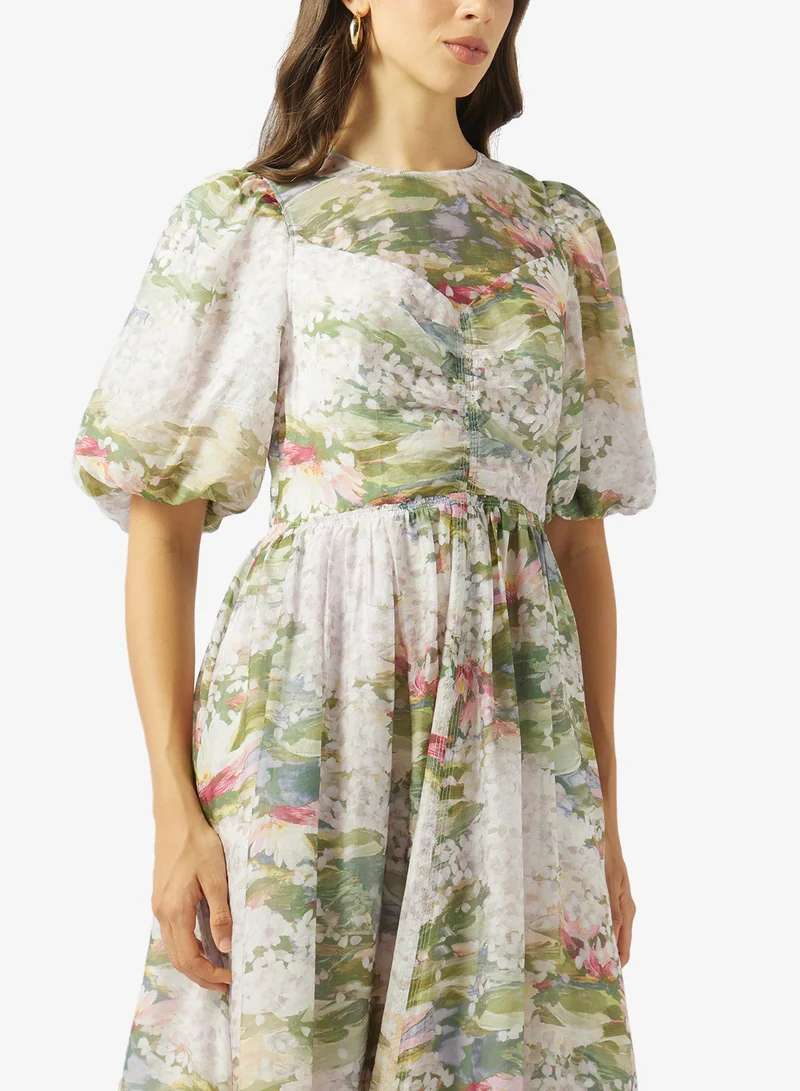 Ted Baker  Printed Short Puff Sleeve Midi Dress for Women | Best Price UAE