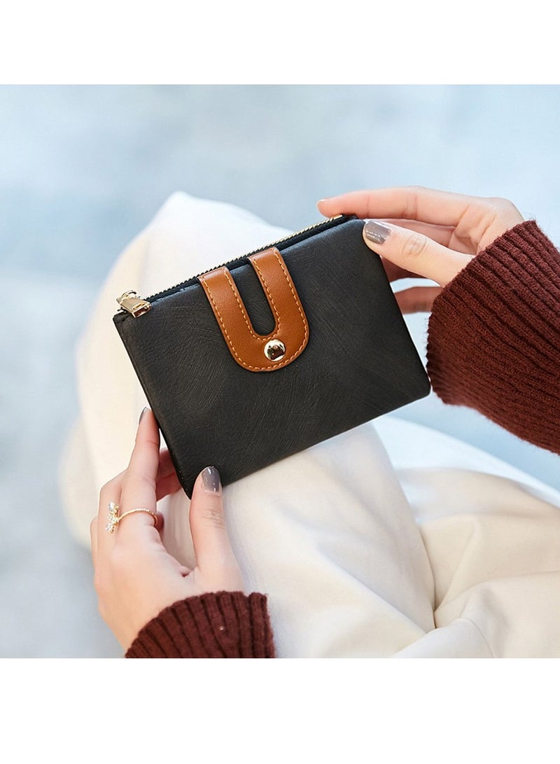 KASTWAVE Wallet, Women's Rfid Small Bifold Leather Wallet Ladies Mini Zipper Coin Purse id card Pocket, Slim Compact Thin (Black) - Image 3