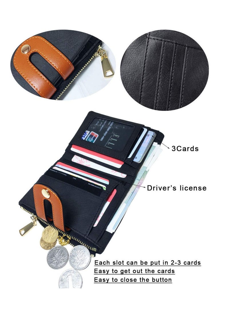 KASTWAVE Wallet, Women's Rfid Small Bifold Leather Wallet Ladies Mini Zipper Coin Purse id card Pocket, Slim Compact Thin (Black) - Image 2