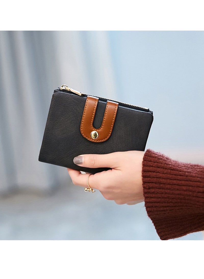 KASTWAVE Wallet, Women's Rfid Small Bifold Leather Wallet Ladies Mini Zipper Coin Purse id card Pocket, Slim Compact Thin (Black) - Image 5