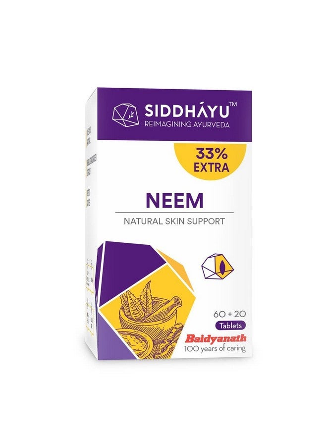 Siddhayu Neem Tablet (From the house of Baidyanath) | Natural Skin Support | Blood Purifier Anti Acne and Pimples | (60 + 20 Tablets Free) - Image 3