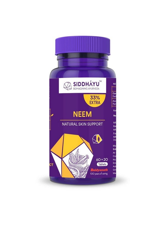 Siddhayu Neem Tablet (From the house of Baidyanath) | Natural Skin Support | Blood Purifier Anti Acne and Pimples | (60 + 20 Tablets Free) - Image 2
