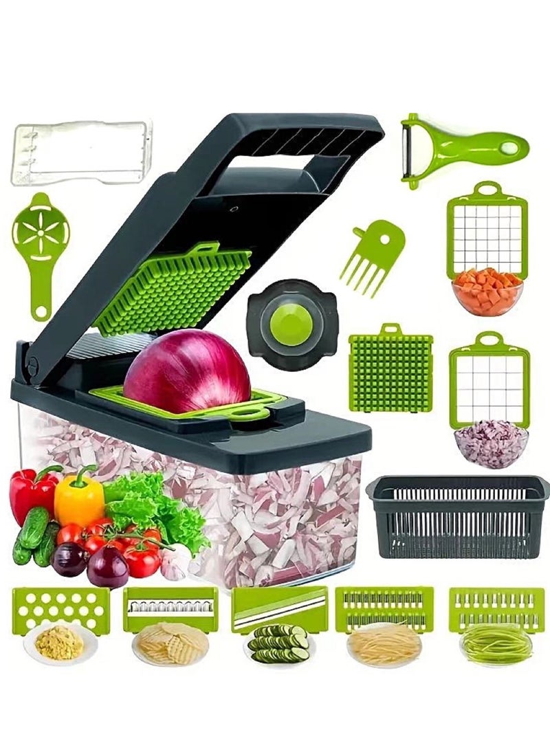 قطاعة خضار، قطاعة بصل، ماندولين تقطيع، قطاعة طعام احترافية متعددة الوظائف (تقطيع خضروات وتشريح)، آلة تقطيع مكعبات، قطاعة خضروات قابلة للتعديل مع وعاء - Image 1