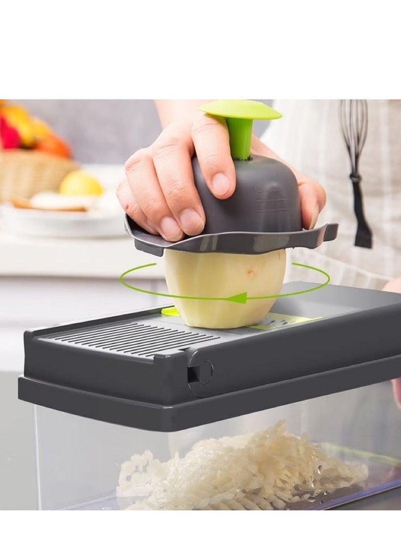 قطاعة خضار، قطاعة بصل، ماندولين تقطيع، قطاعة طعام احترافية متعددة الوظائف (تقطيع خضروات وتشريح)، آلة تقطيع مكعبات، قطاعة خضروات قابلة للتعديل مع وعاء - Image 5