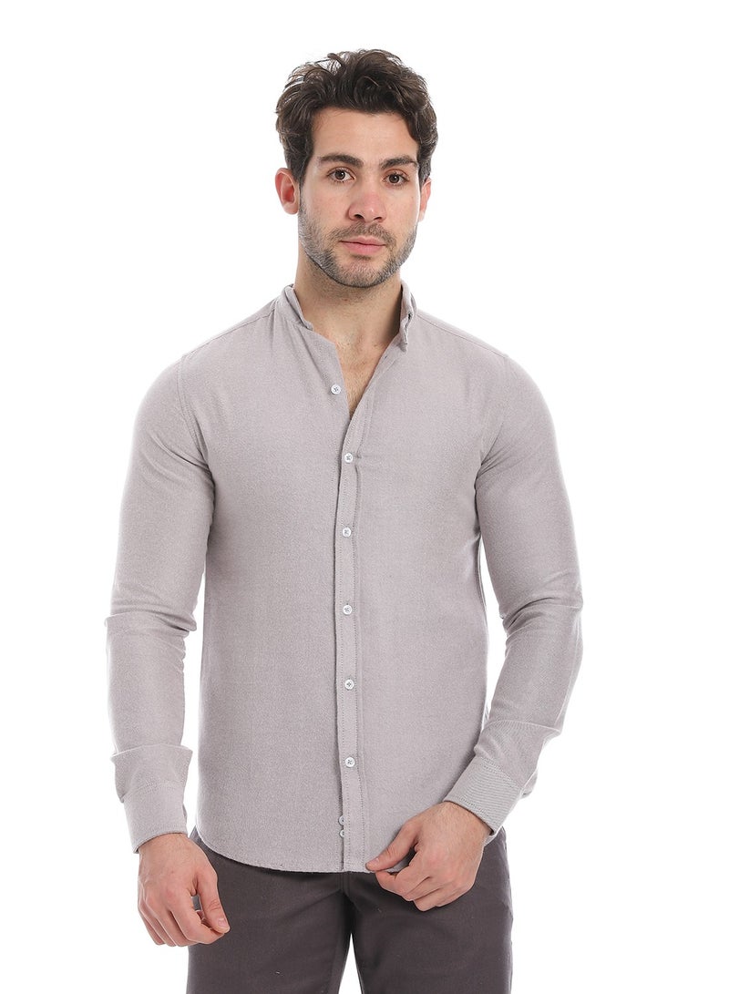 Andora Classic Heather Cotton Long Sleeve Shirt_Heather Light Cashmire - Image 1