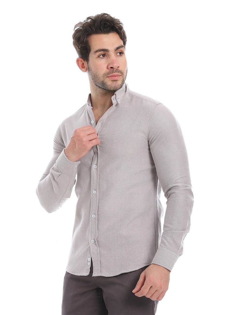 Andora Classic Heather Cotton Long Sleeve Shirt_Heather Light Cashmire - Image 2
