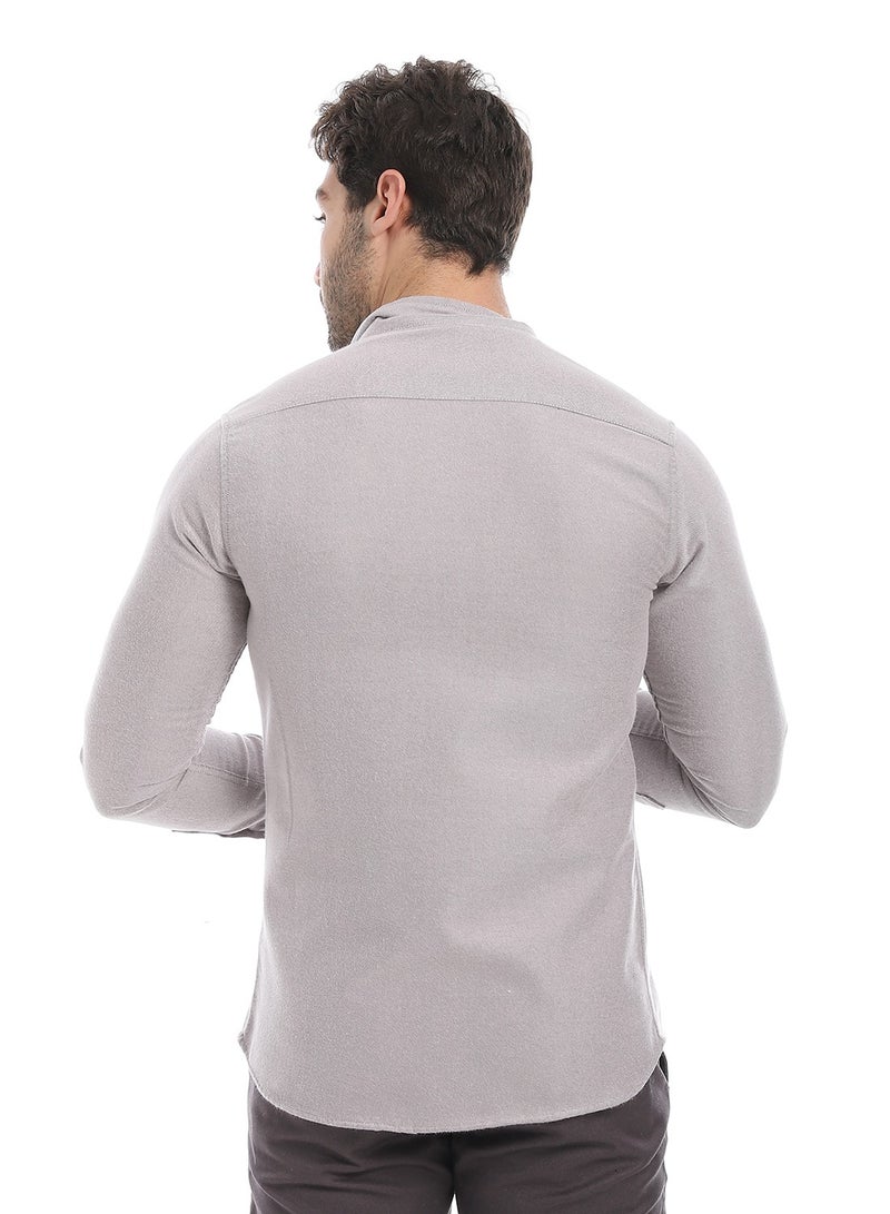 Andora Classic Heather Cotton Long Sleeve Shirt_Heather Light Cashmire - Image 3