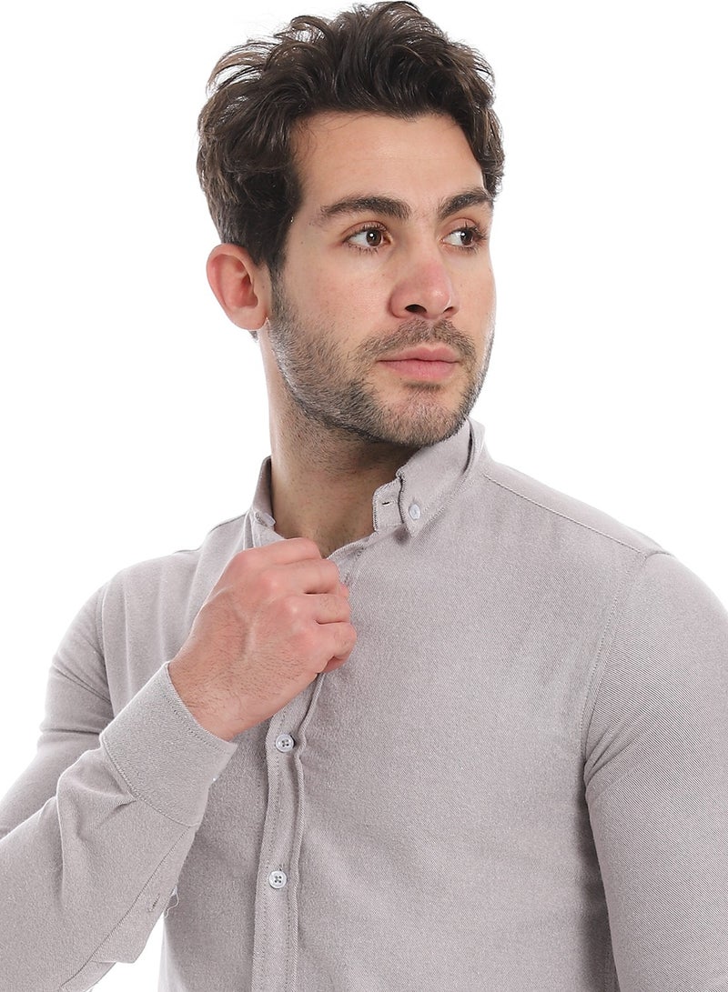 Andora Classic Heather Cotton Long Sleeve Shirt_Heather Light Cashmire - Image 4