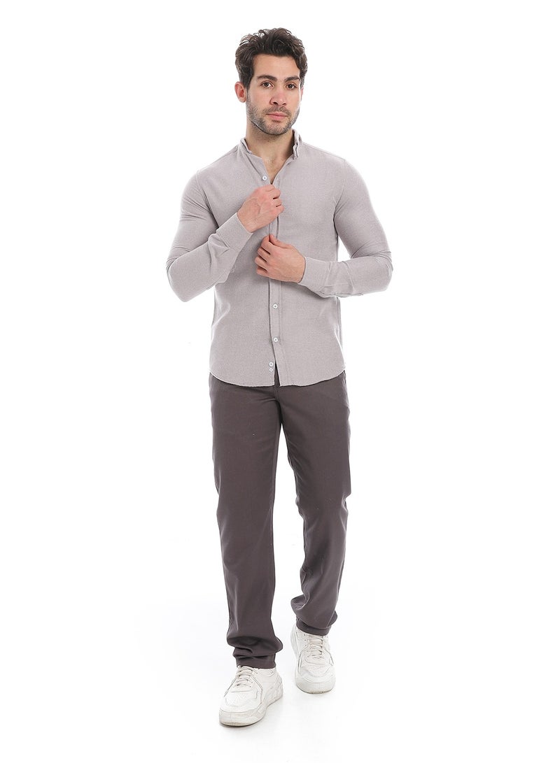 Andora Classic Heather Cotton Long Sleeve Shirt_Heather Light Cashmire - Image 5