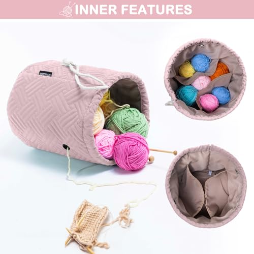 MYBAGZING Yarn Bag, Small Crochet Bag Organizer, Drawstring Yarn Storage Bags Yarn for Crocheting, Knitting Bag for Crochet Beginner,Yarn Holder, Yarn Bowl with Pocket for Crochet Accessories - Image 2