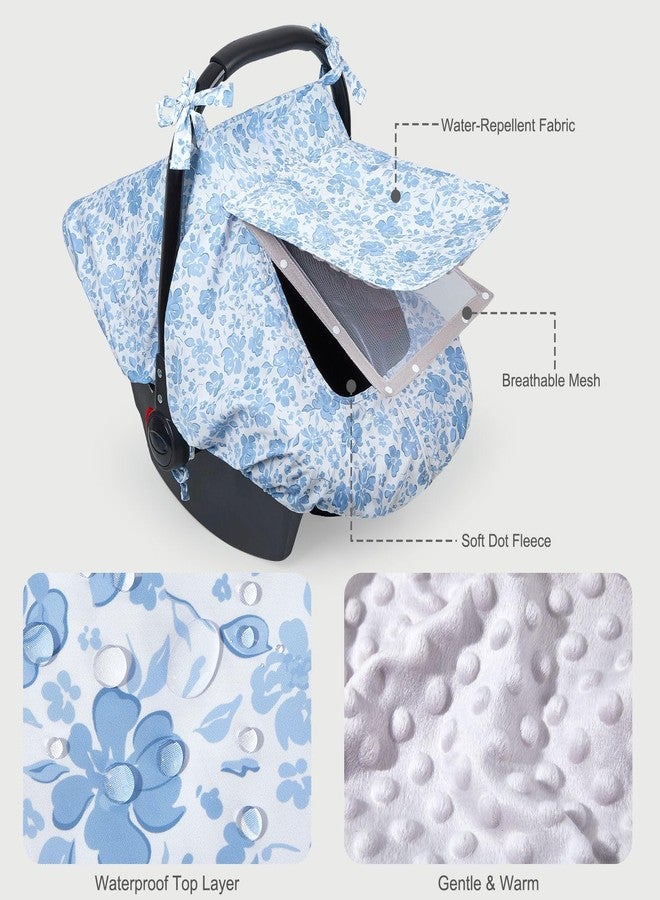 FIOBEE Baby Car Seat Cover, Car Seat Covers for Babies Infant Car Seat Canopy with Breathable Mesh Window Waterproof Carseat Cover for Babies Boy Girl 4 Seasons, Ice Blue Floral - Image 4