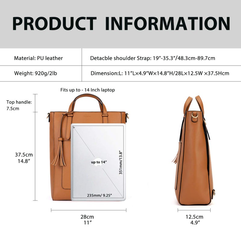 ECOSUSI Tote Bag Convertible Backpack Purse for Women Vegan Leather Handbag Multifuction Shoulder Bag - Image 3