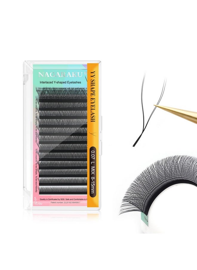 NAGARAKU - Yy Eyelash Extensions Supplies Y Lash 0.07Mm L Curl 8-15Mm Mix Tray Premade Fans 4D Russian Volume Y Shape Faux Mink Matte 12 Rows Cluster Wispies Crisscross Eye Lashes - Image 1