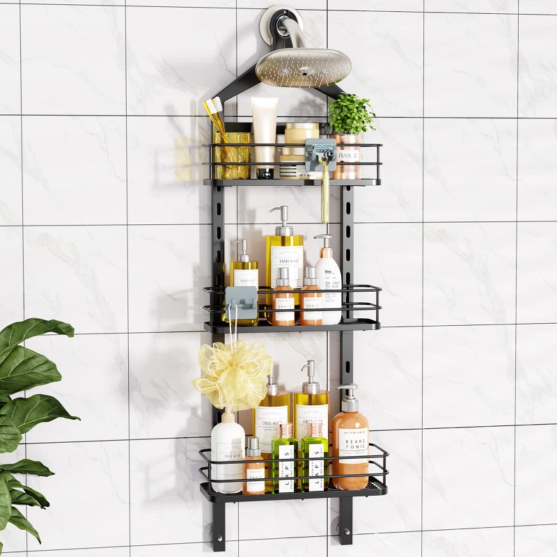 ODesign 3 Tier HeightAdjustable Shower Caddy Hanging Hanger AntiSwingOver The Shower Head CaddyShower Storage Organizer Bathroom Shelves Basket Shower CaddiesBlack119 x 484 x 362