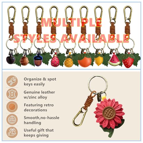 ZOUITY Leather Leaf Fruit Keychain Retro Accessories,Cute Keychains for Women Wallet Bag,Purse Keyring Holder,Women's Key Organizer and Keychains Pendant Charms(Red Daisy) - Image 5