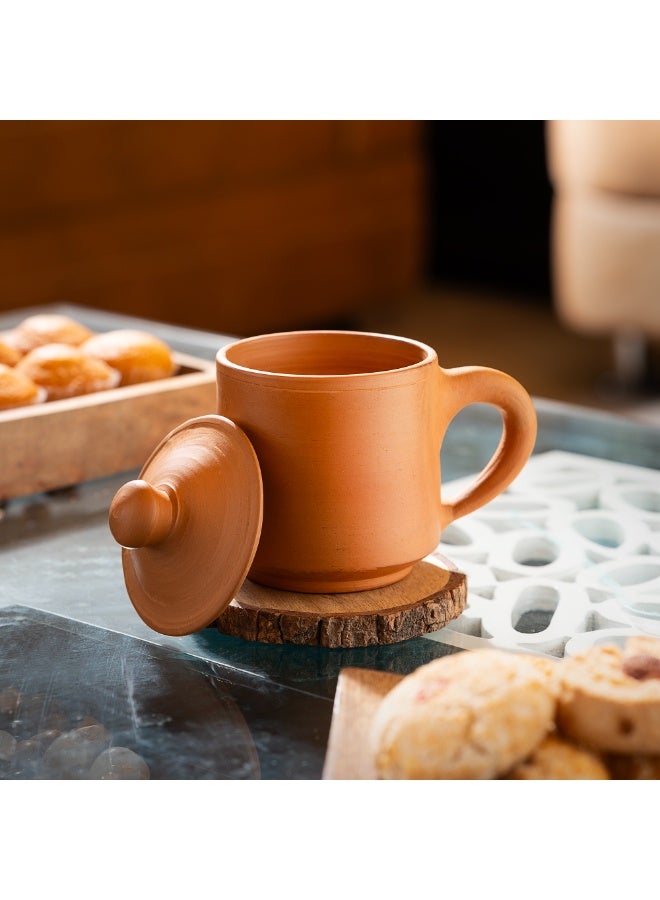 ARK Terracotta Mug with Lid – Handmade Clay Coffee & Tea Cup, Earthenware Mug for Hot & Cold Drinks, Reusable Rustic Drinkware - 8x8 cm - 300 ml - Image 4